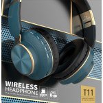 Wholesale Gold Chrome Fashion Bluetooth Wireless Foldable Headphone Headset with Built in Mic for Adults Children Work Home School for Universal Cell Phones, Laptop, Tablet, and More (Blue)